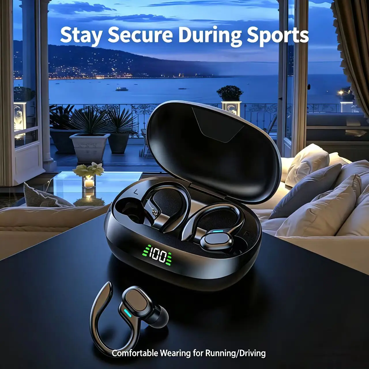 

Sports Wireless Earphones BT over Ear Buds with Earhooks Sports Earphones Running in-Ear HeadphonesPower charging compartment