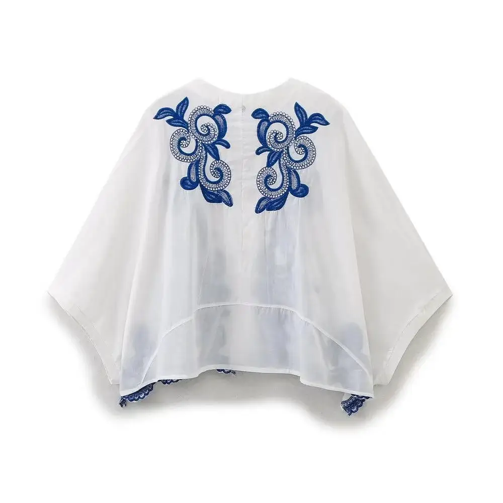 Summer Thin Floral Embroidery Loose Shirts Women V-neck Buttons Tops Fashion Blouses