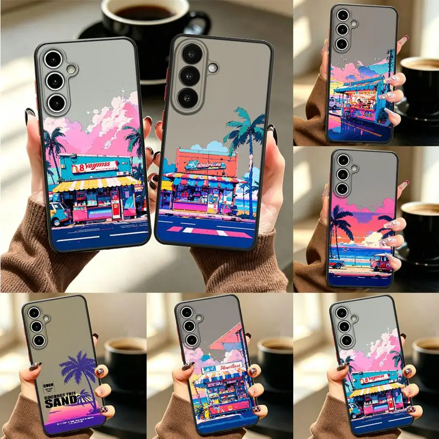 Phone Cover Case for Samsung Galaxy A57 A72 A53 A56 A54 A16 A15 A34 A36 A14 A23 A17 A52 A33 A37 A35 Coastal Palm Pattern