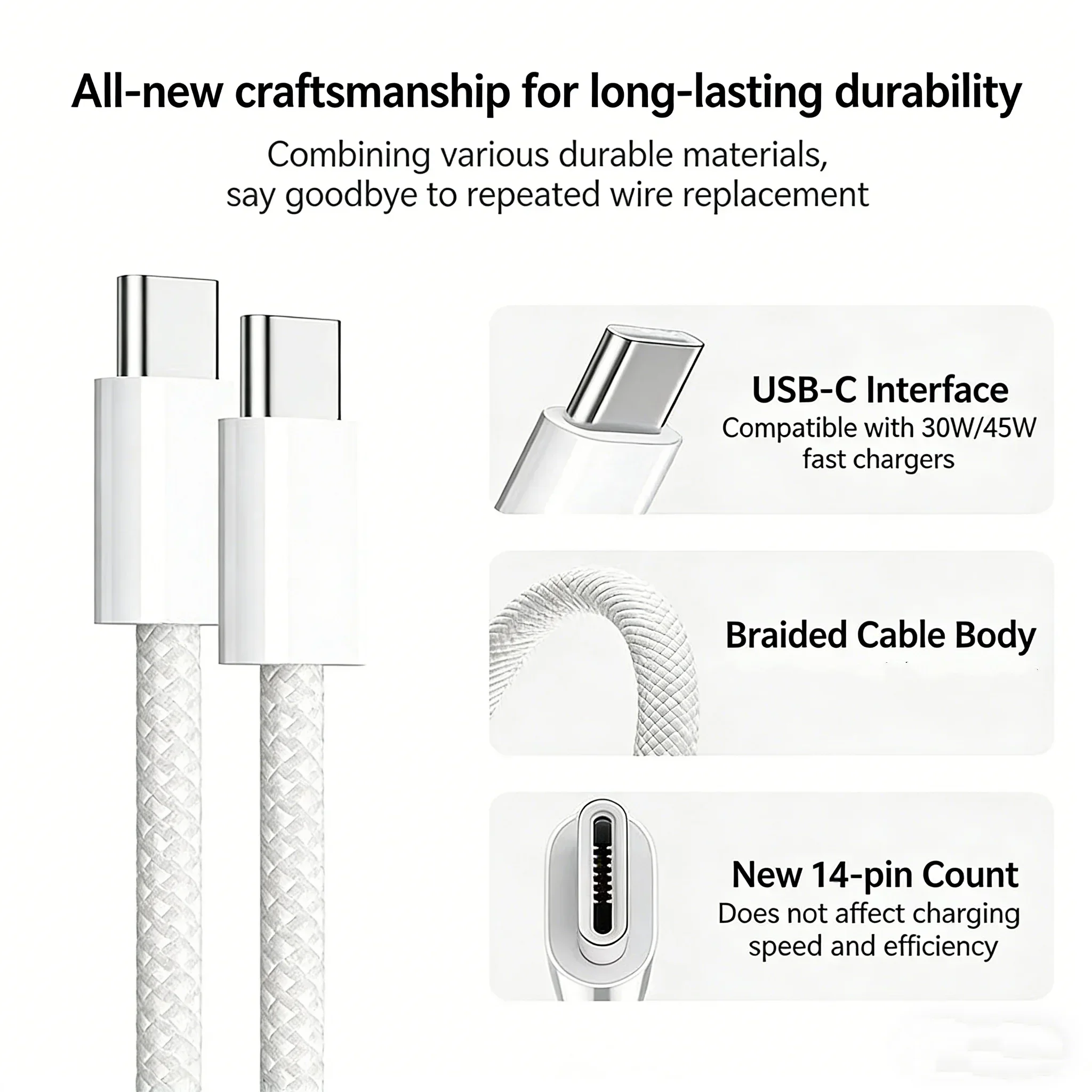 HANNUO 40W Fast Charging Cable For iPhone17 Pro Max Type C To C Quick Charger Cord Braided Power Wire For iPhone 15-17 Series