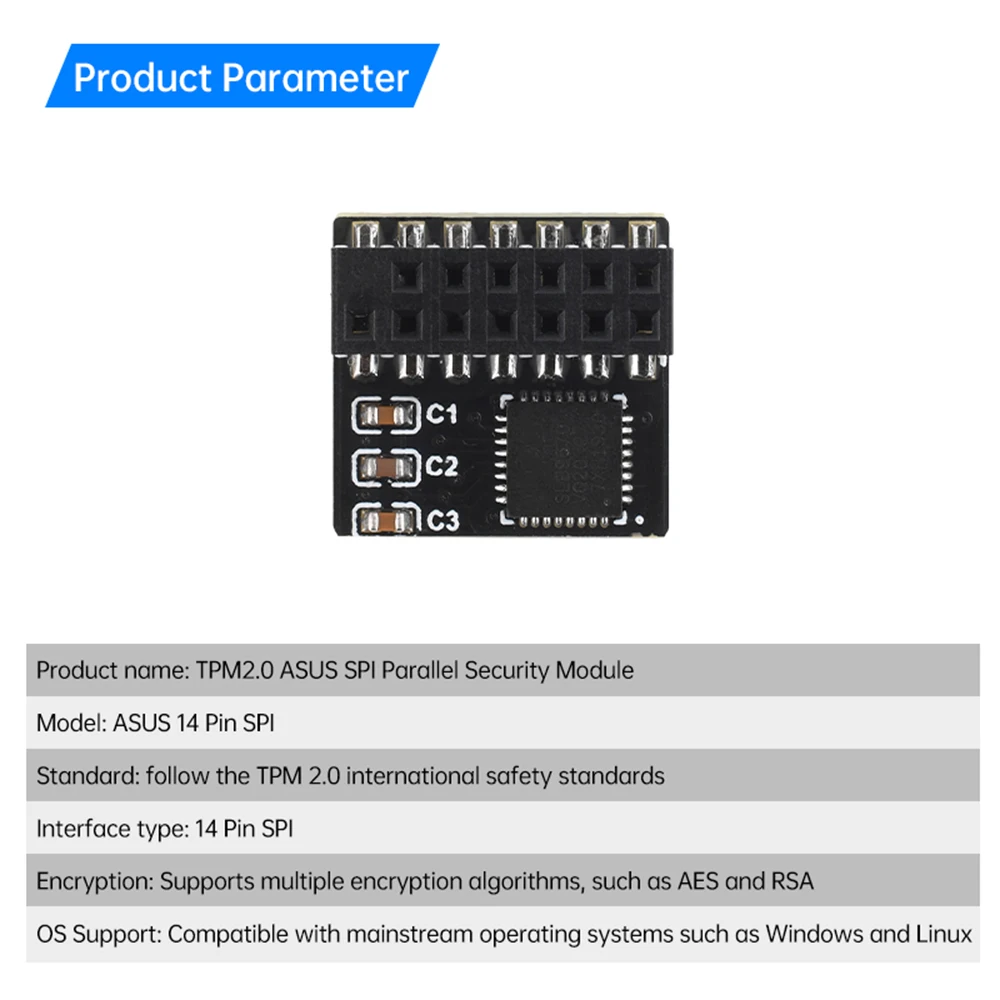 TPM 2.0 Encrypted Security Module LPC/SPI 14 Pin Mainboard Card TPM2.0 Module for ASUS Gigabyte Motherboard For Windows 11