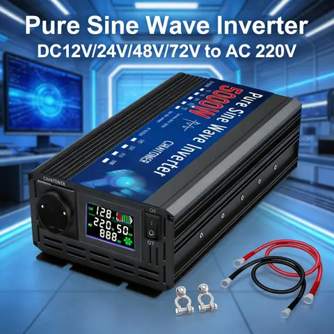 Pure Sine Wave Inverter DC 12V/24V/48V/72V to AC 220V 4000W 5000W 600W Europe Socket Power Converter Car Charger Solar Inverter