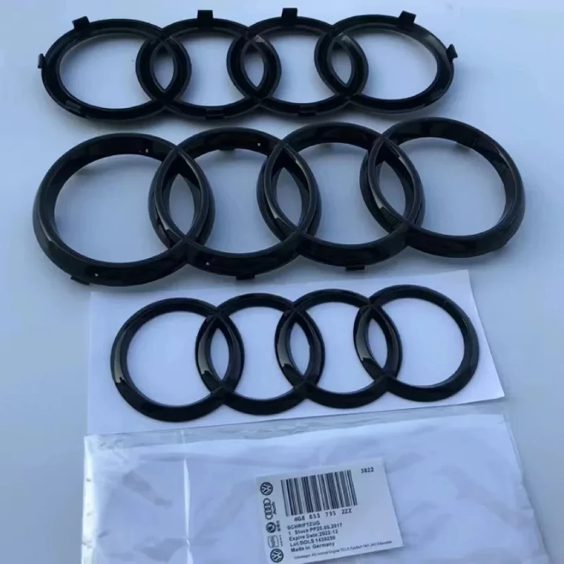 Audi 4 anel abs capô do carro frente capô grill tronco traseiro emblema preto/prata logotipo crachá adesivo para a3 a4 a5 a6 a7 q2 q3 q5 q8 tt