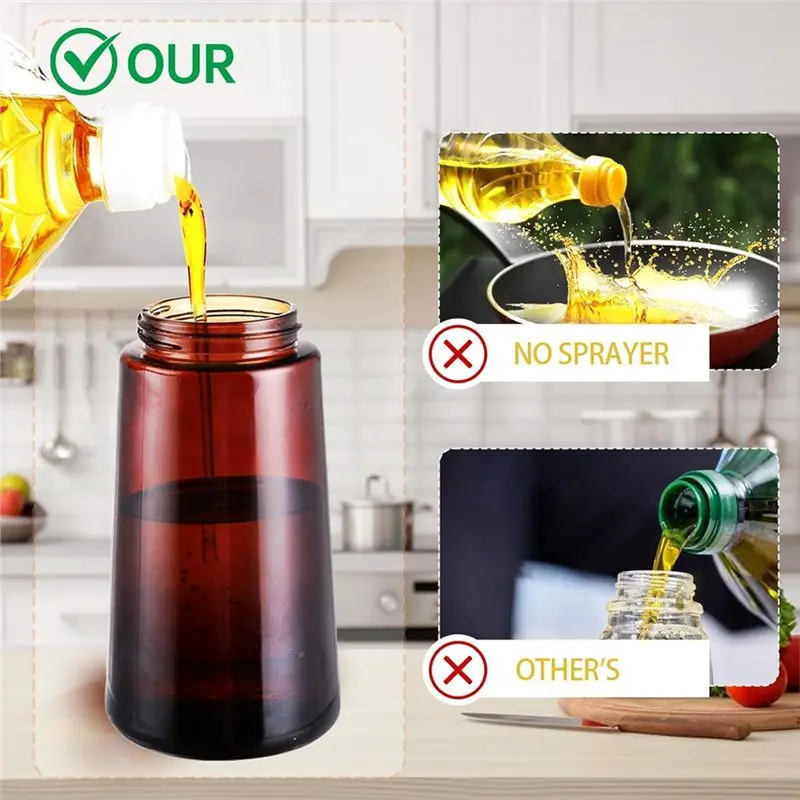 GIGI 2 Pcs Oliver Oil Sprayers Dispenser For Cooking Bottle 16Oz Dark Glass Lightproof Borosilicate Glass Oil Bottle