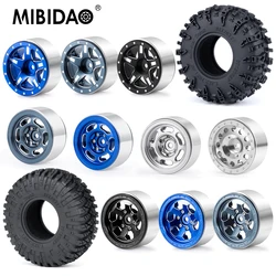 MIBIDAO 4Pcs 1.3 inch Aluminum Alloy Beadlock Wheel Rims Hubs Rubber Tires for Axial SCX24 1/24 TRX-4M 1/18 RC Crawler Car Parts