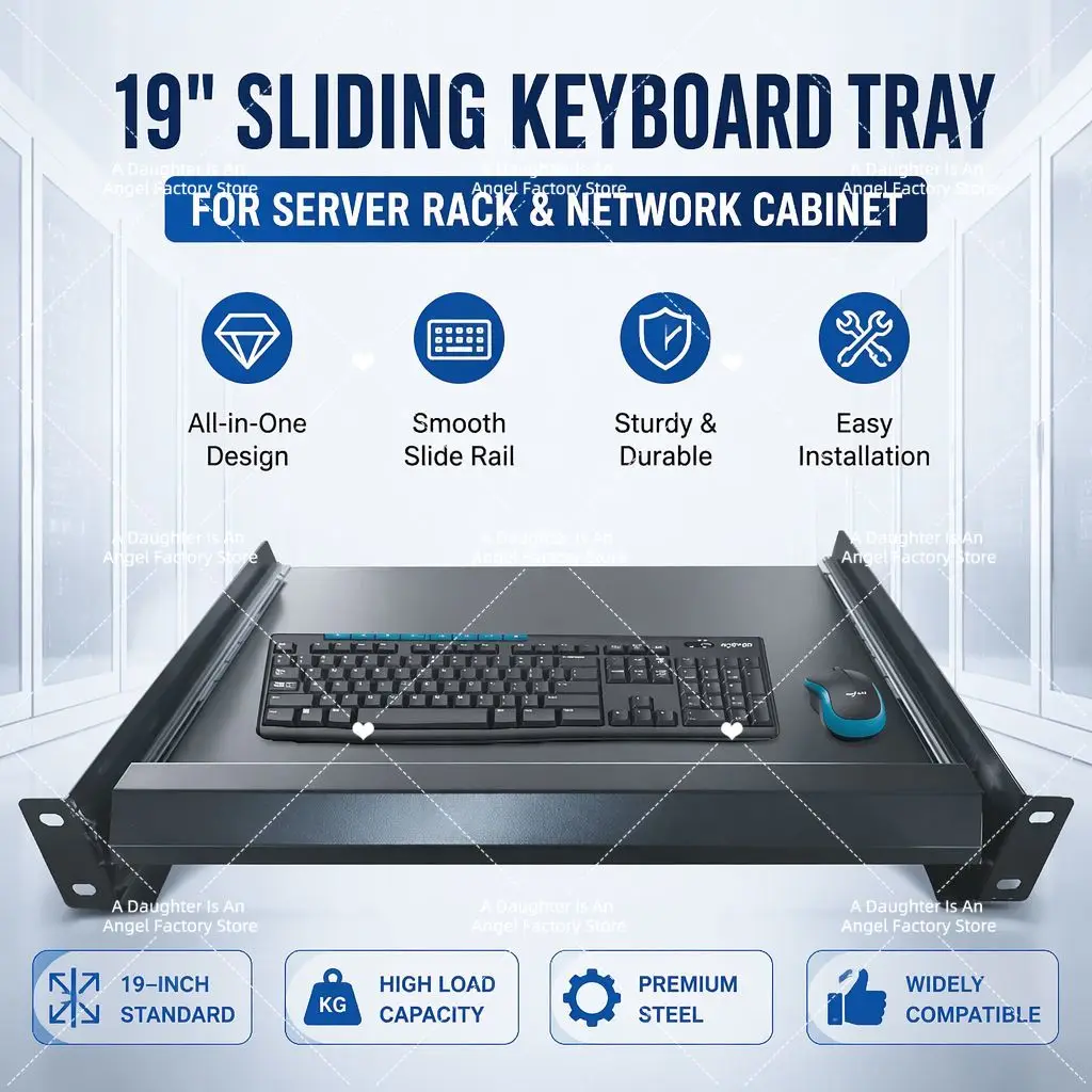19-Inch Universal Rack Mount Keyboard Tray, Heavy Duty Slides for Server & Switch Cabinet
