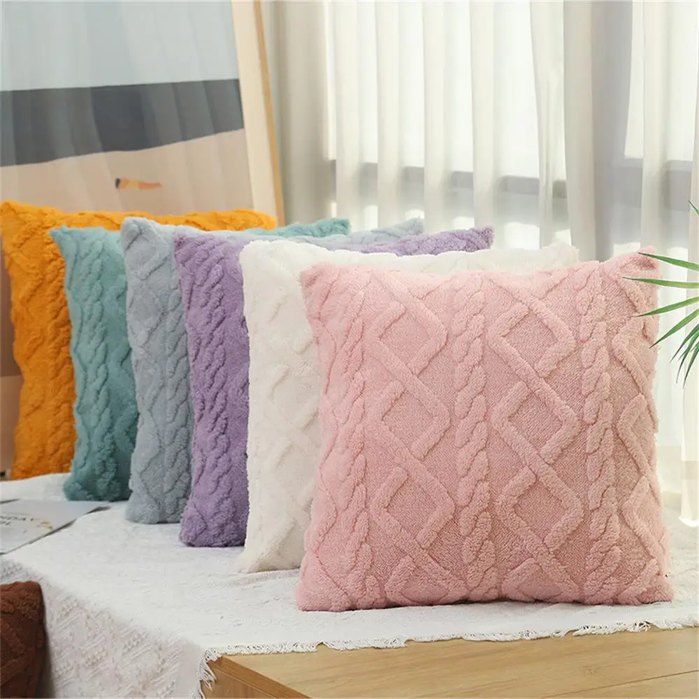 Geometric Jacquard Plush Throw Pillow Covers for Couch Bed Sofa Farmhouse Neutral Solid Color Soft Cushion Cover