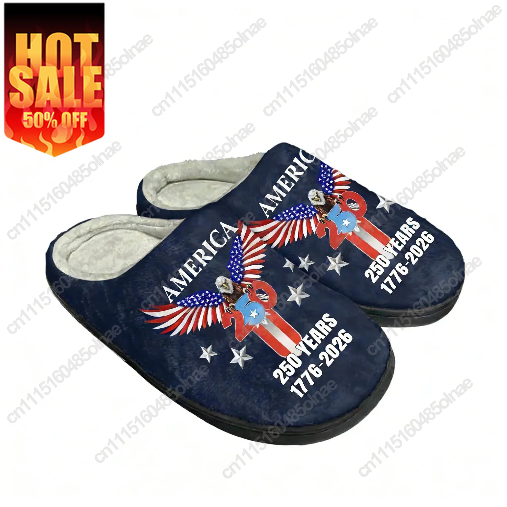 America 250Th Anniversary 1776-2026 Cotton Slippers Mens Womens Elastic Keep Warm Shoes Plush Footwear Custom Thermal Slipper