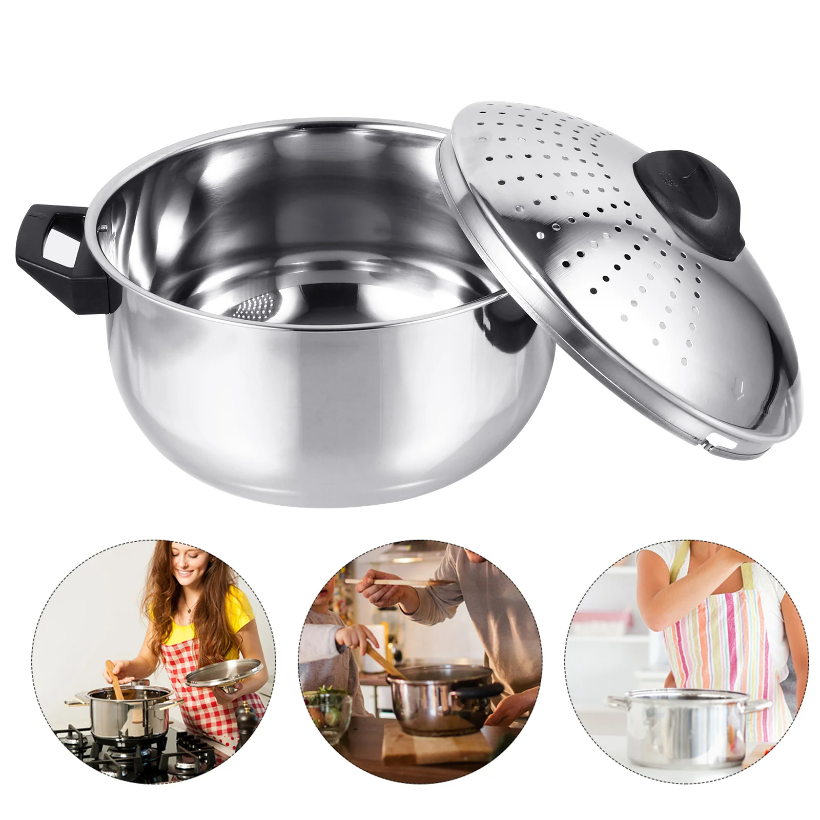 

Induction Cooker Pot Sauce Pans with Strainer Lid Stainless Steel Soup Cooking Boiler