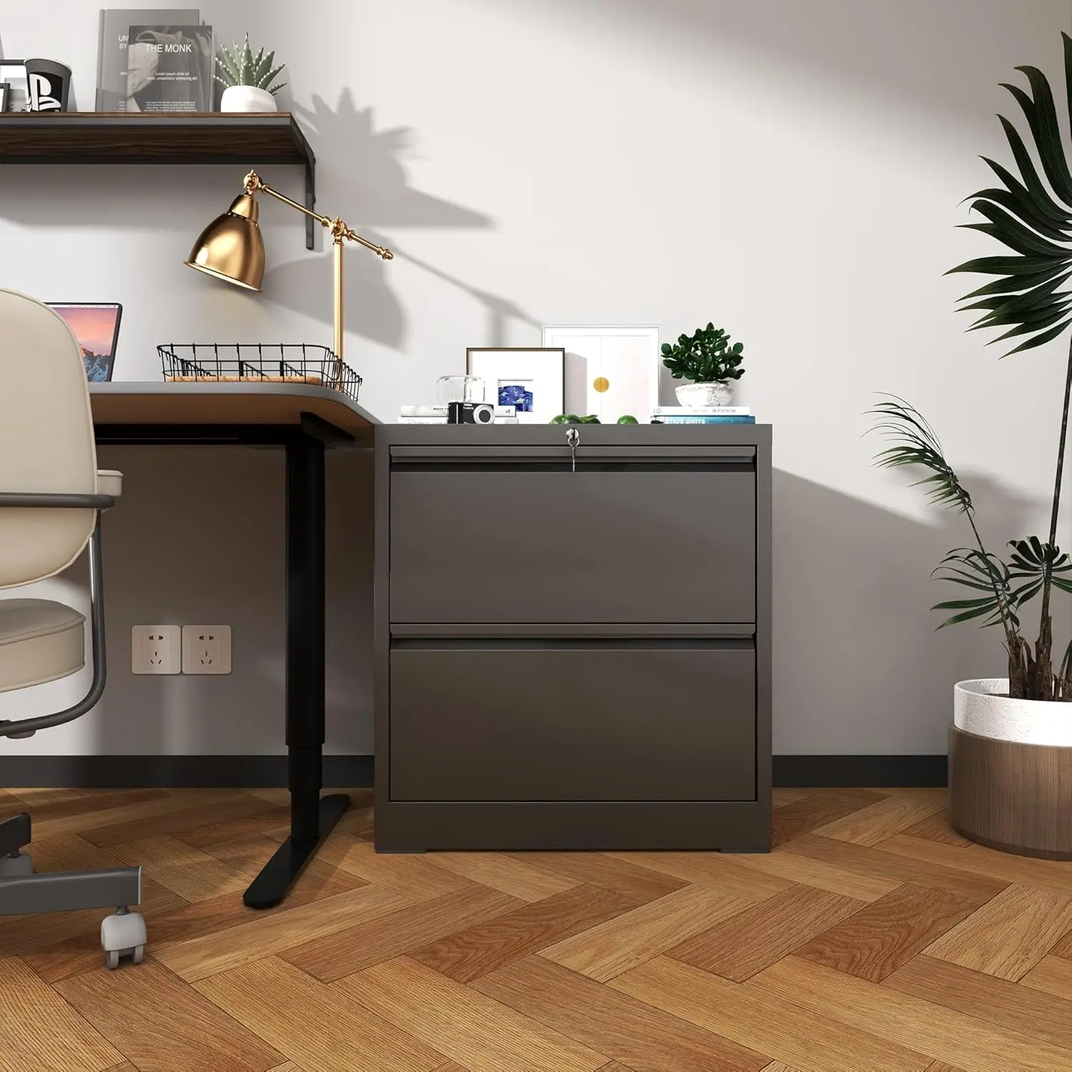 2 Drawer Lockable Lateral File Cabinet Premium Cold Rolled Steel Quiet Slide Rails Large Capacity Office Storage Cabinet