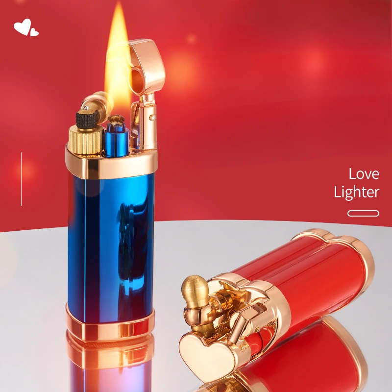 

Creative Metal Heart-shaped Kerosene Lighter Compact Oortable Side Sliding Grinding Wheel Lighter Men's Cigarette Accessories