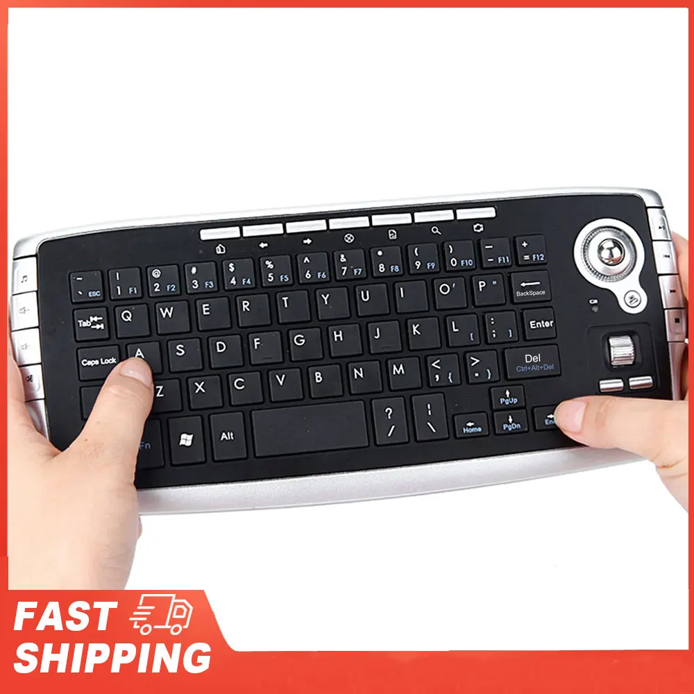 E30 2.4GHz Wireless Keyboard with Trackball Mouse Scroll Wheel Remote Control for Android TV BOX Smart TV PC Notebook Silver
