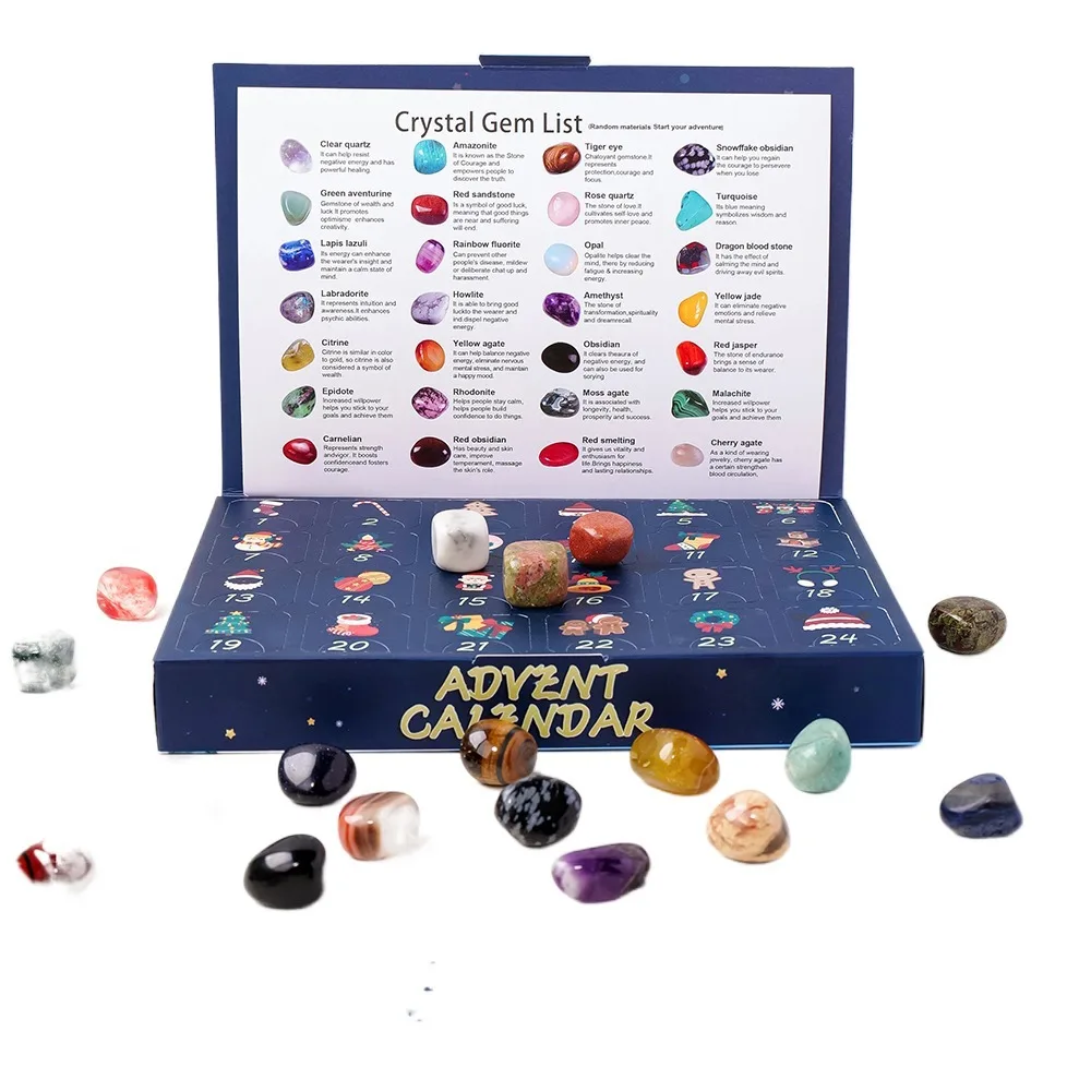 

24Pcs 24 Boxes Christmas Crystal Advent Calendar Polished Gravel Surprise 24 Days Countdown Toys Positive Energy