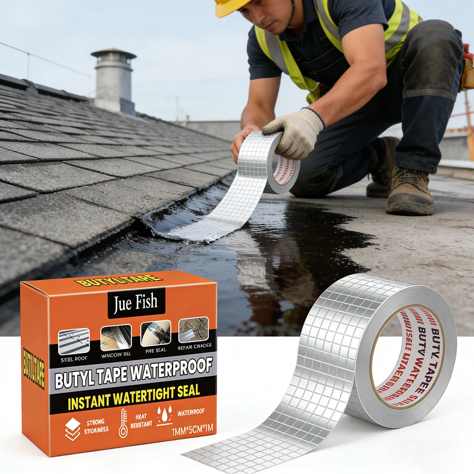 Waterproof Butyl Sealant Tape with Aluminum Foil - Membrane for Roof Leak Repair, Pipe Sealing Moisture Proof Butyl Rubber Tape