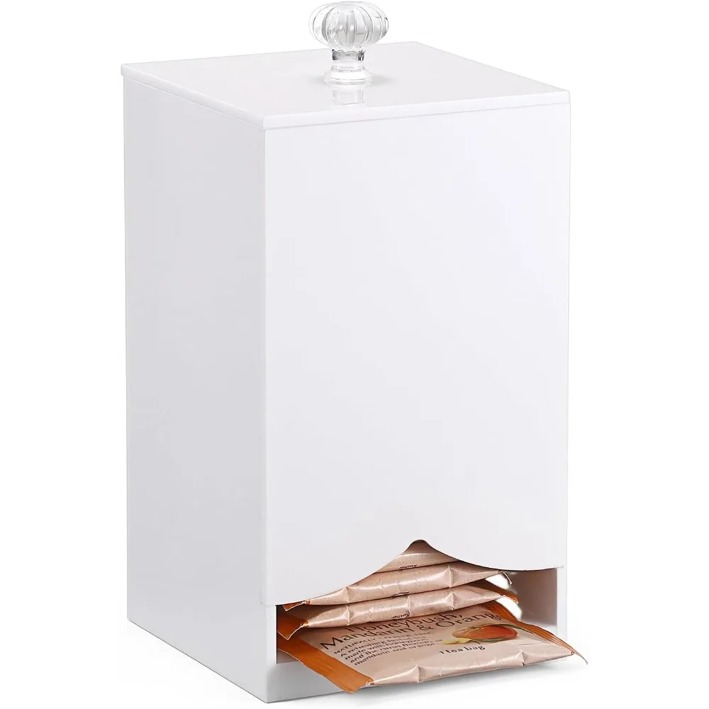Tea Bag Organizer with Lid, Acrylic Tea Bag Caddy for Countertop Pantry, Tea Bags Storage Box for 3"x3" Tea bags or Smaller, Great for Tea Bars Tea Gifts, White