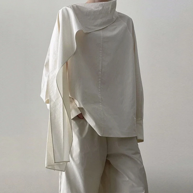 بلوزات غير متناظرة الرقبة للنساء 2025 الخريف الربيع جديد طويل الأكمام امرأة القطن بسيط شيك هوديس الحضرية عارضة قمم