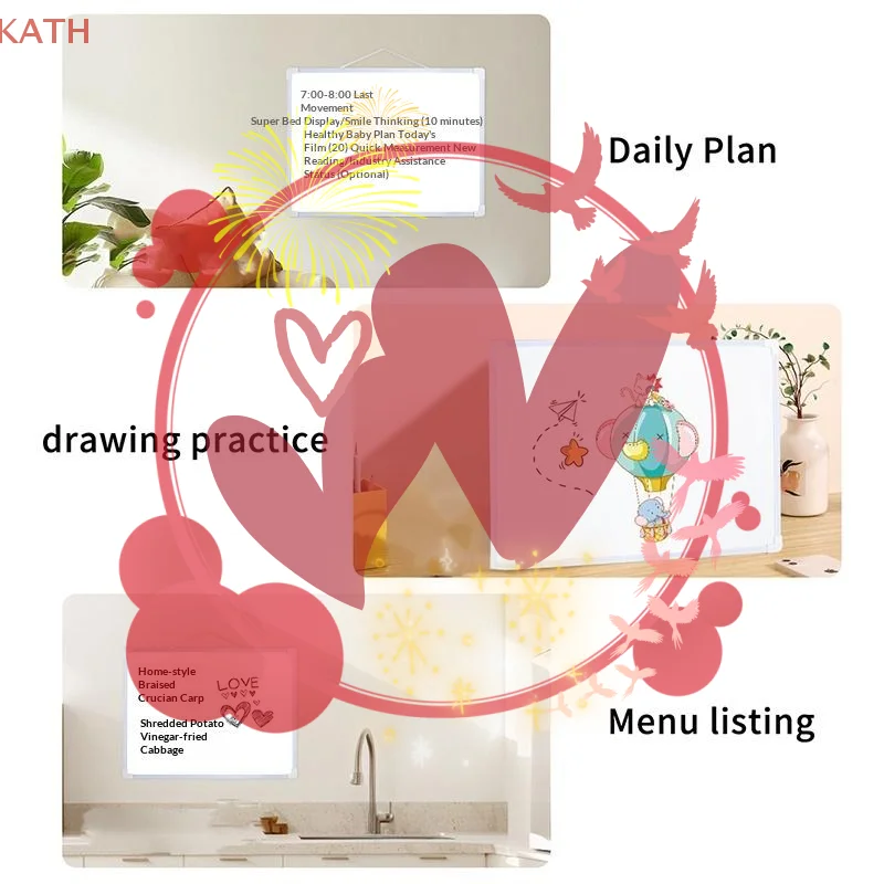 

1 Set 16" X 12" Wall Mounted Whiteboard Small Double-Sided Graffiti Drawing Board With 3 Markers & 4 Magnets Dry Erase Board