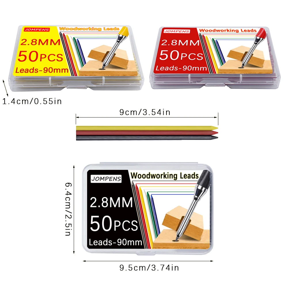 50/100 Teile/schachtel Große Kapazität Mechanische Bleistift Mine 2,8mm Schwarz Rot Gelb Tief Loch Markierung Blei Kern Holzbearbeitung blei Kern – Detail 4