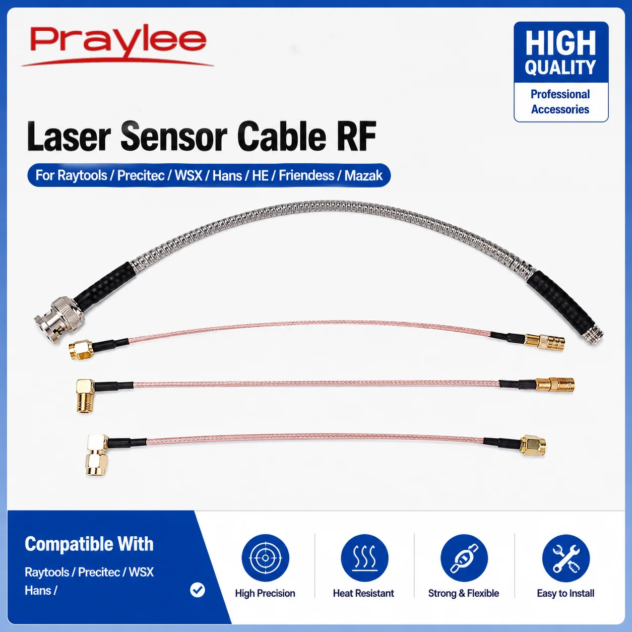 Cabo de Sensor a Laser RF com Fio de Cobre para Raytools, Precitec, WSX, Hans, He-Flash, Mazak, NTC, Fiber Lasermech, SMA, SMB, TTW, Transformador