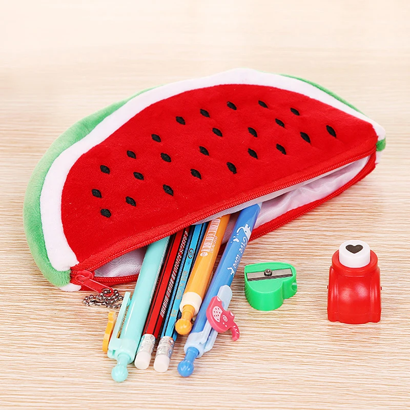 Watermelon Pencil Case Cute Fruit Kawaii Plush Large Capacity Pencil Bag Cosmetics Case For Kids Gift School Suppli Stationery