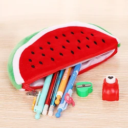 Watermelon Pencil Case Cute Fruit Kawaii Plush Large Capacity Pencil Bag Cosmetics Case For Kids Gift School Suppli Stationery