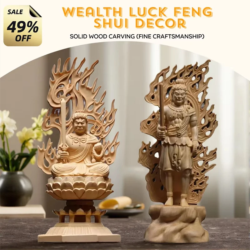 Solid Wood Carving Patron Saint Does Not Move Ming Wang Statue Chinese Buddhism Figures Home Living Room Office Feng Shui Statue