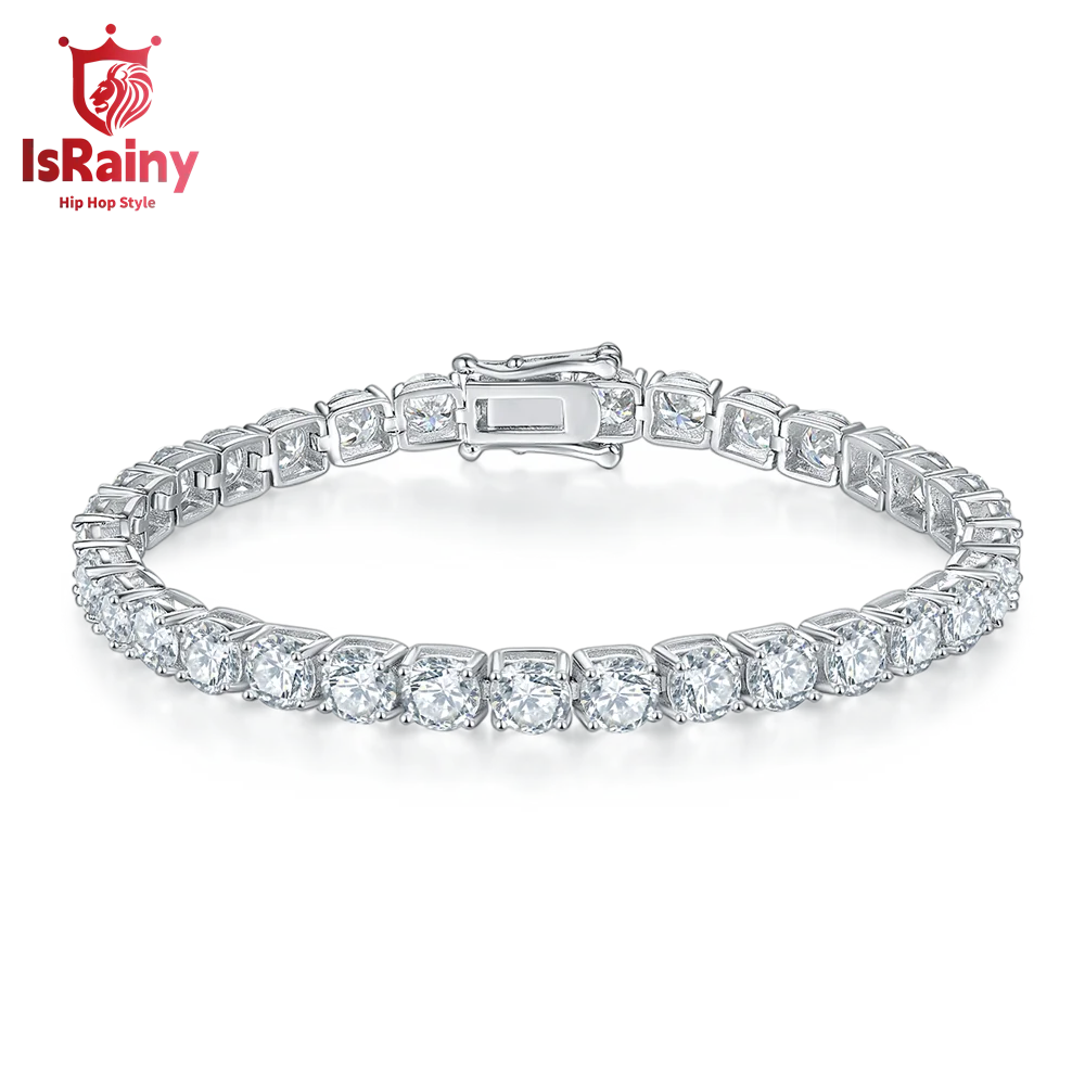 IsRainy D Color Round Cut 3- 4- 5.0mm Moissanite Tennis Bracelet for Women Man Real 925 Sterling Silver Pass Diamond Tester Gift