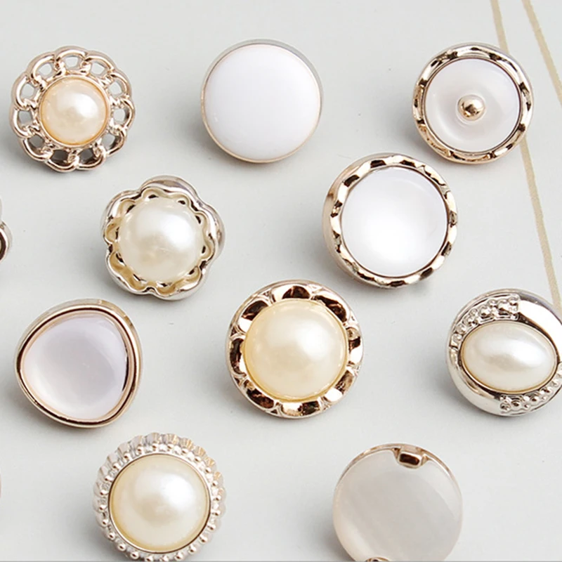 5/10pcs Round Pearl Buttons Rhinestones Hand-sewn Shirt Plastic Shank Buttons For Ladies Coat Dress Cufflink Decorative Buckles