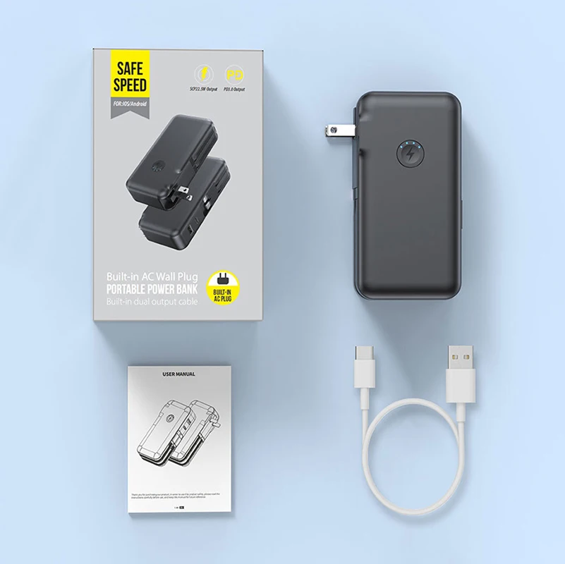 Imagem -06 - Powerbank Portátil de Carregamento Rápido 15000mah Power Bank Cabo Embutido Plugue ac Carregador para Iphone 15 13 Samsung Huawei Xiaomi 22.5w