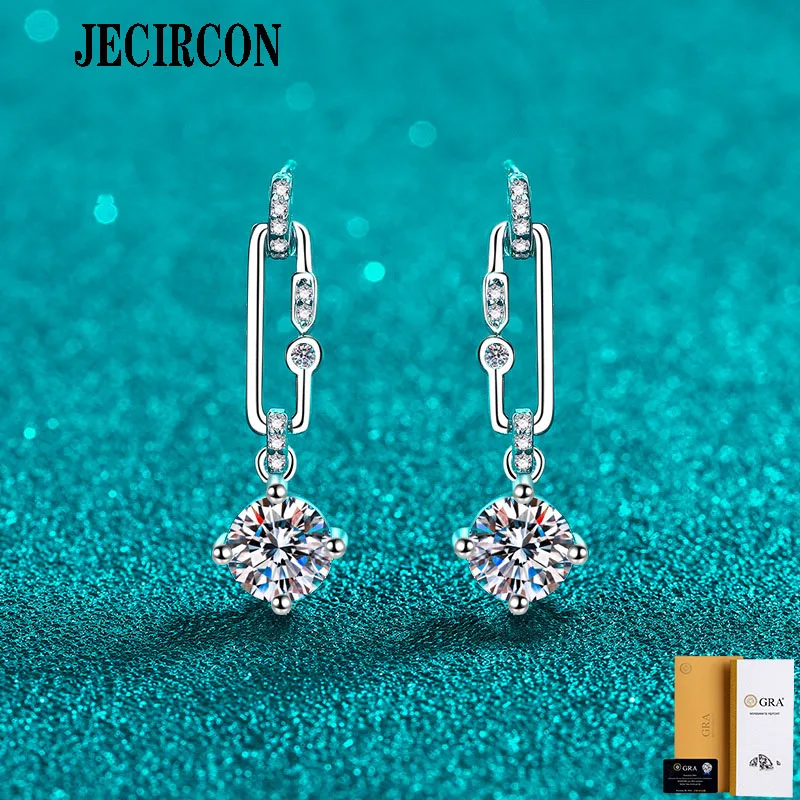 

JECIRCON 0.5/1 Carat Moissanite Earrings for Women S925 Sterling Silver Plated PT950 Gold Paper Clip Tassel Pendant Fine Jewelry