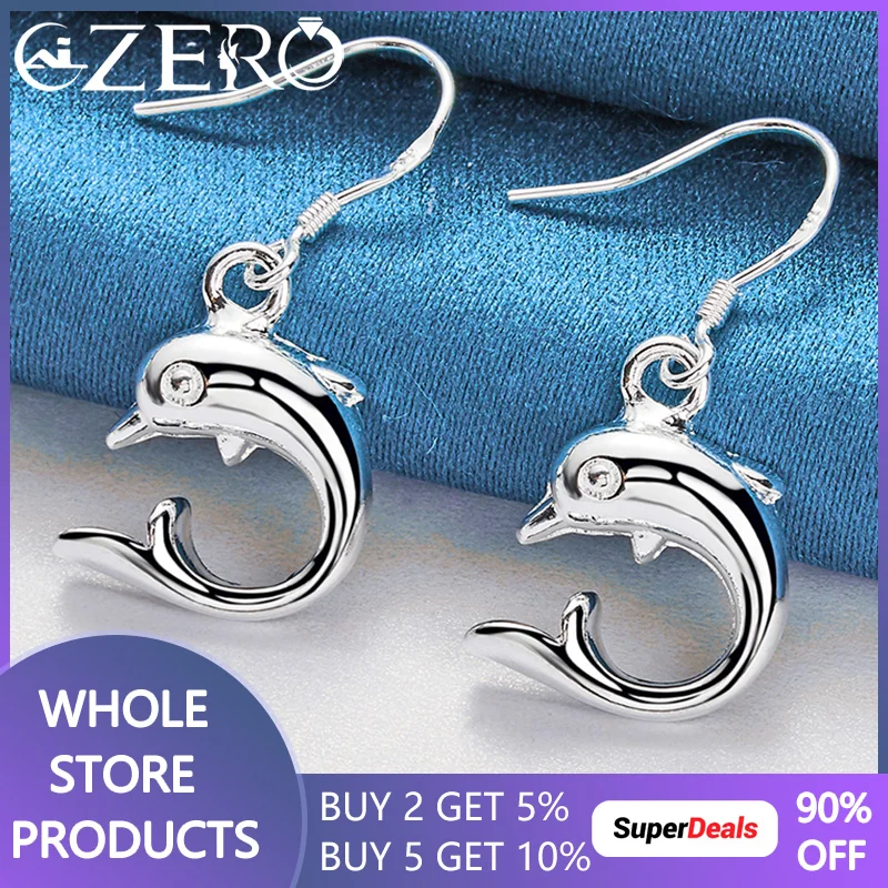 ALIZERO 925 Sterling Silver Dolphin Earrings For Women Drop Earring Lady Wedding Engagement Party Fashion Jewelry Gifts