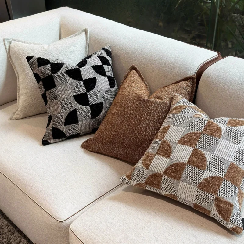 Texture Geometric Pillows Black Brown Color Cushion Case Modern Luxury Decorative Pillow Cover For Sofa Chair Home Decorations