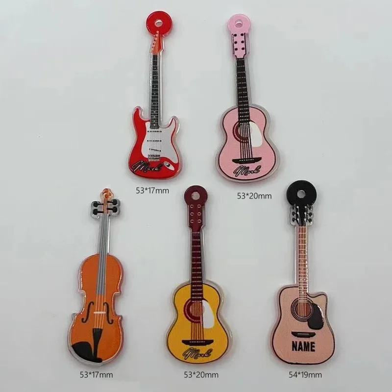 Dijes acrílicos para guitarra, fabricación de joyas DIY, instrumento Musical, pendiente colgante, artesanía hecha a mano, 10 unids/lote por paquete