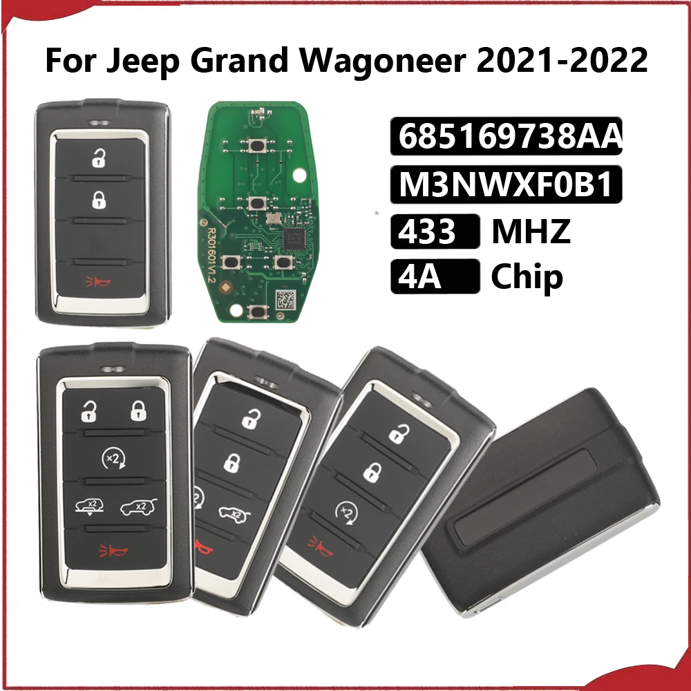 jingyuqin New 3/4/5/6 Buttons Remote Car Key 433MHz 4A Chip For Jeep Grand Wagoneer 2021-2022 Fob Control 685169738AA