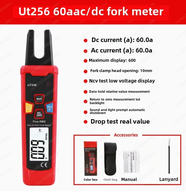 UT256 Digital Fork Clamp Meter True RMS Pliers 60A AC/DC Current Automatic Measurement Multimeter LCD Display NCV Tester