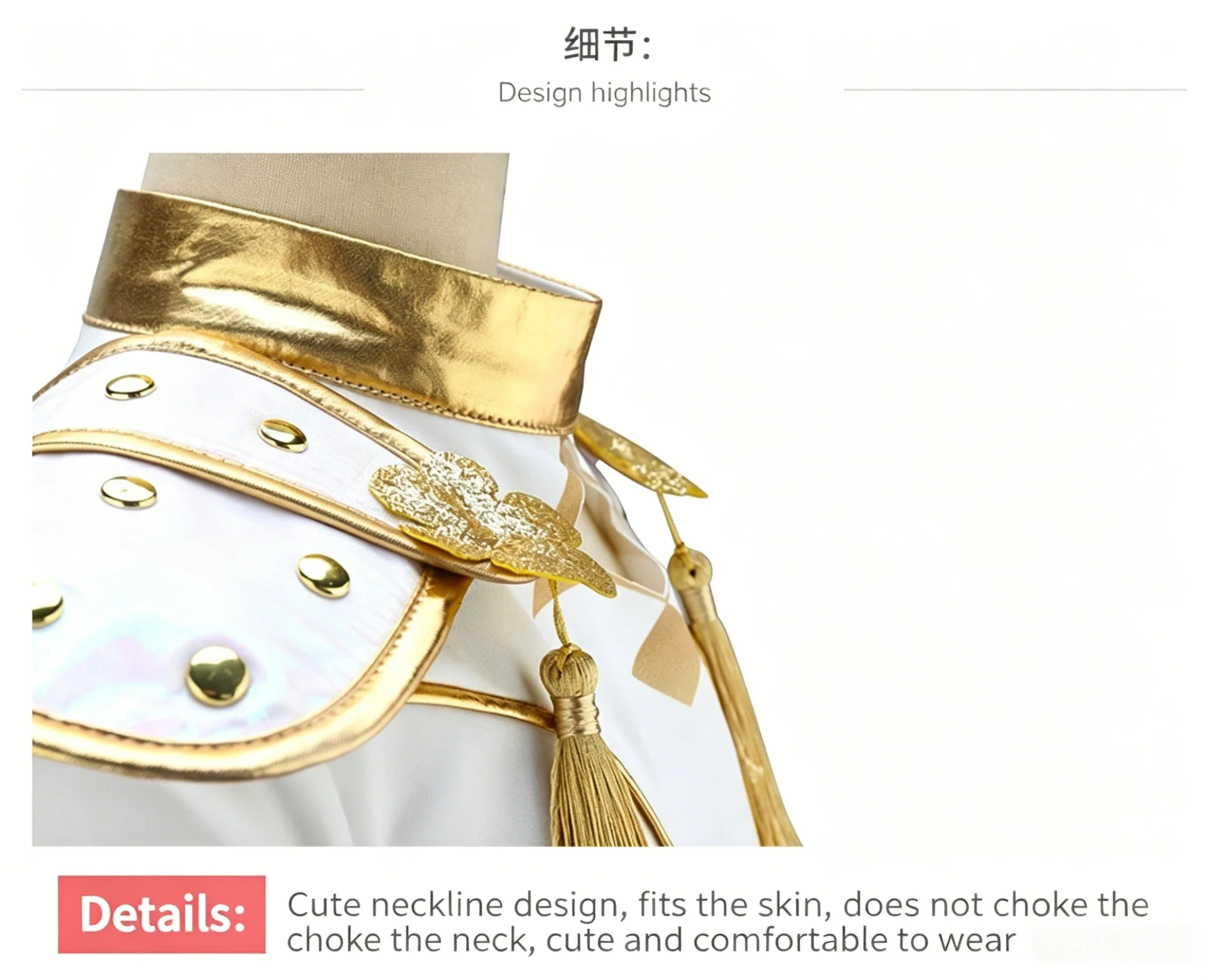 Kinder Mädchen Weiß-Gold Fancy Cosplay-Set Schulterpolster Kettenrock für Halloween Geburtstag Themenparty Karneval Rollenspiel-Outfit – Detail 6