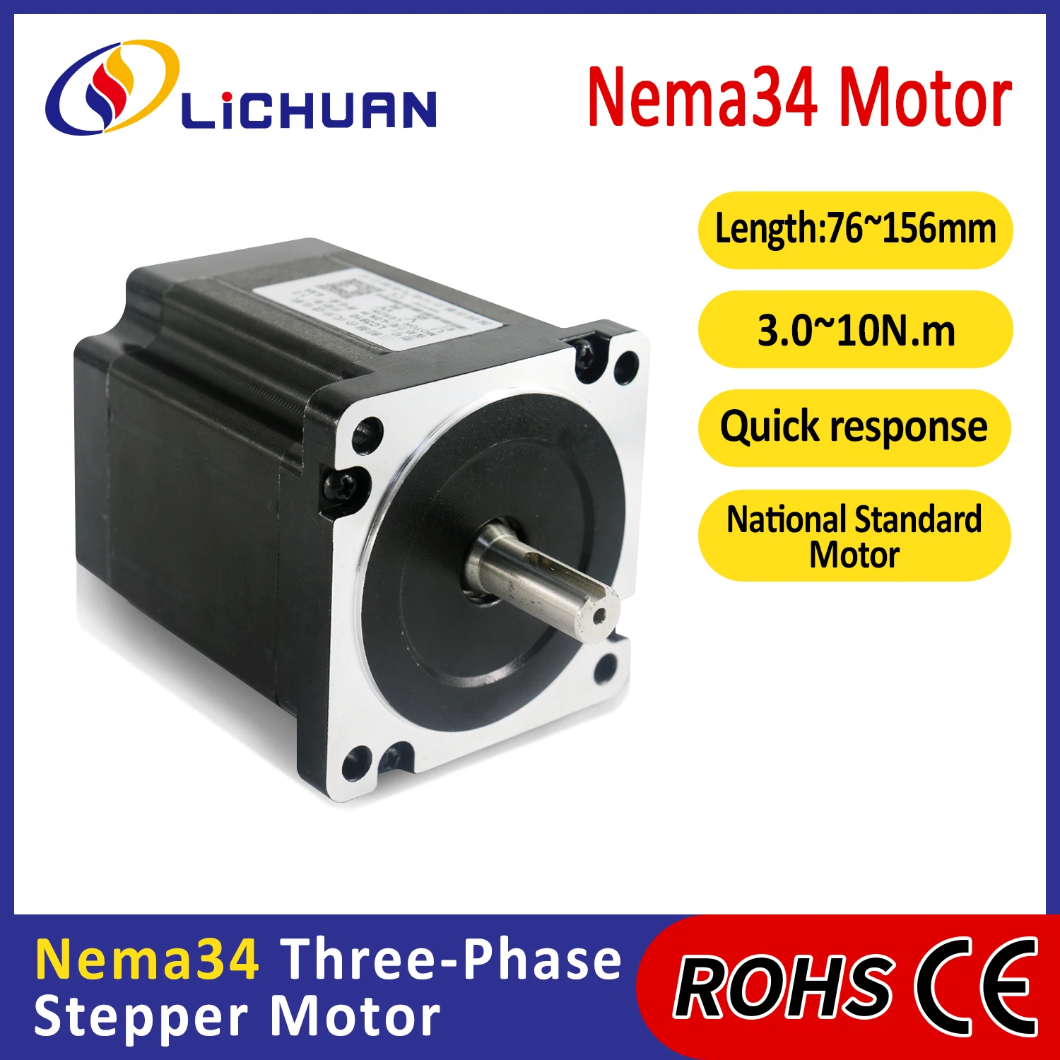 Lichuan DC24V 2/3/5/5.8A 3/4/6/8/10N.m Stepper Open Loop Motor 3 Phase Nema34 DC Open Loop Stepper Motors for CNC/Laser Machine