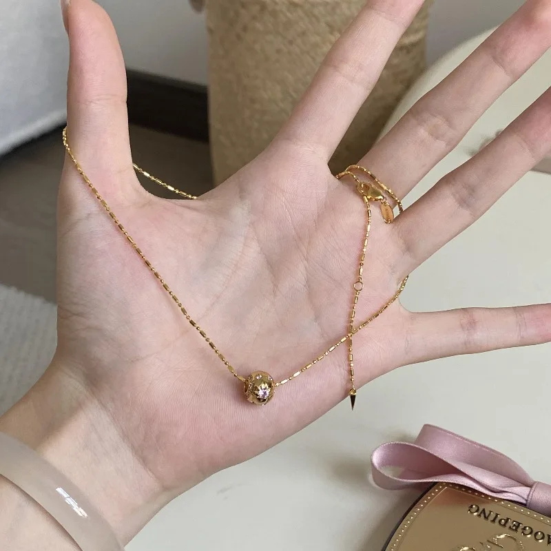 Inspiration Glossy Round Beads Purple Diamond asterism Starry Necklace Pendant Retro Luxury Fashion collar chain Wedding Jewelry