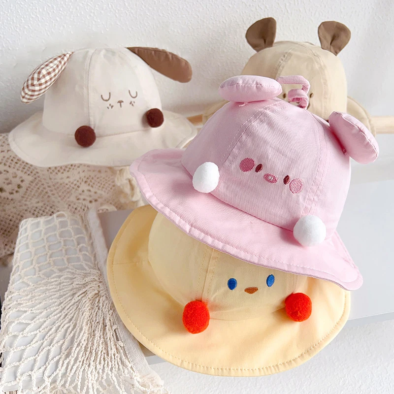 

Children's Bucket Hats 3D Ears Cute Cartoon Kawaii Fashionable Versatile Bucket Hats Large Brim Sun Shade Sun Protection Hats