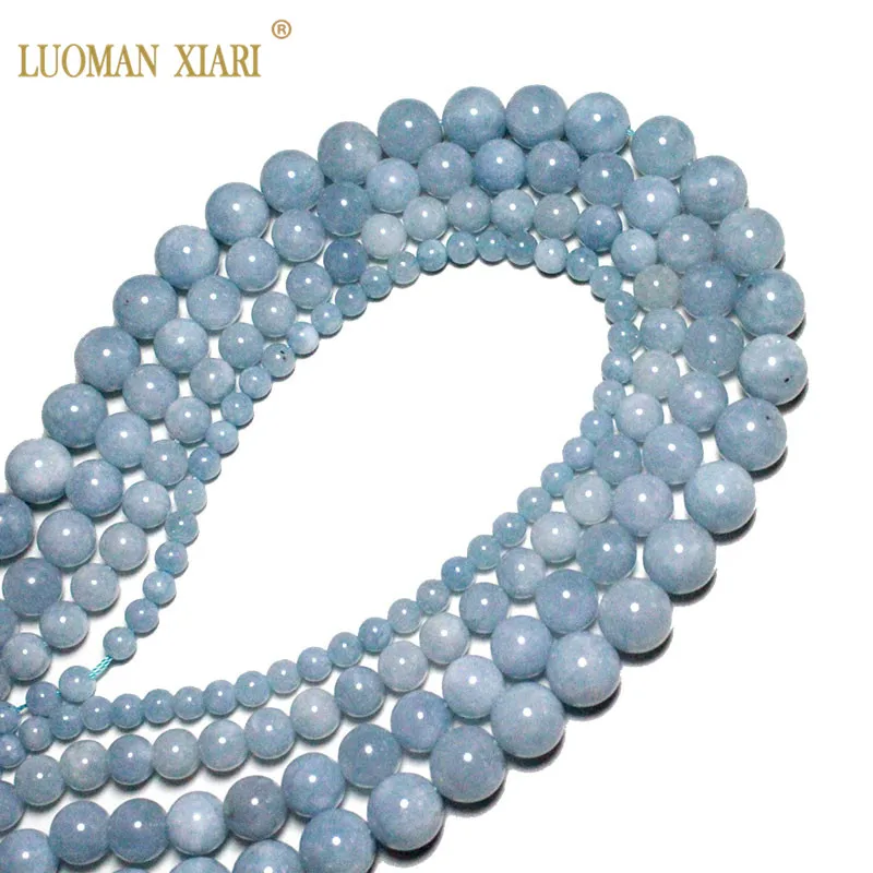 Wholesale Natural Stone Blue Aquamarines Loose Round Spacer Beads For Jewelry Making DIY Bracelet Accessories 4/6/8/10 /12 mm