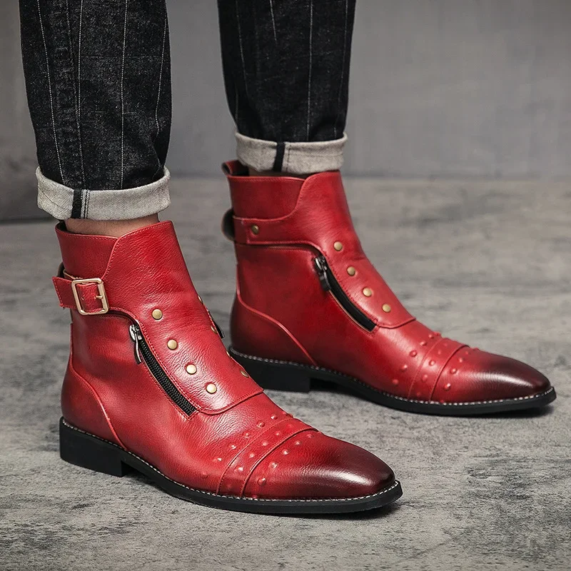 Stivali Chelsea in stile britannico per uomo Ankel Boot stivali da Cowboy retrò scarpe eleganti da lavoro Antumn Bota Masculina scarpe in pelle crosta