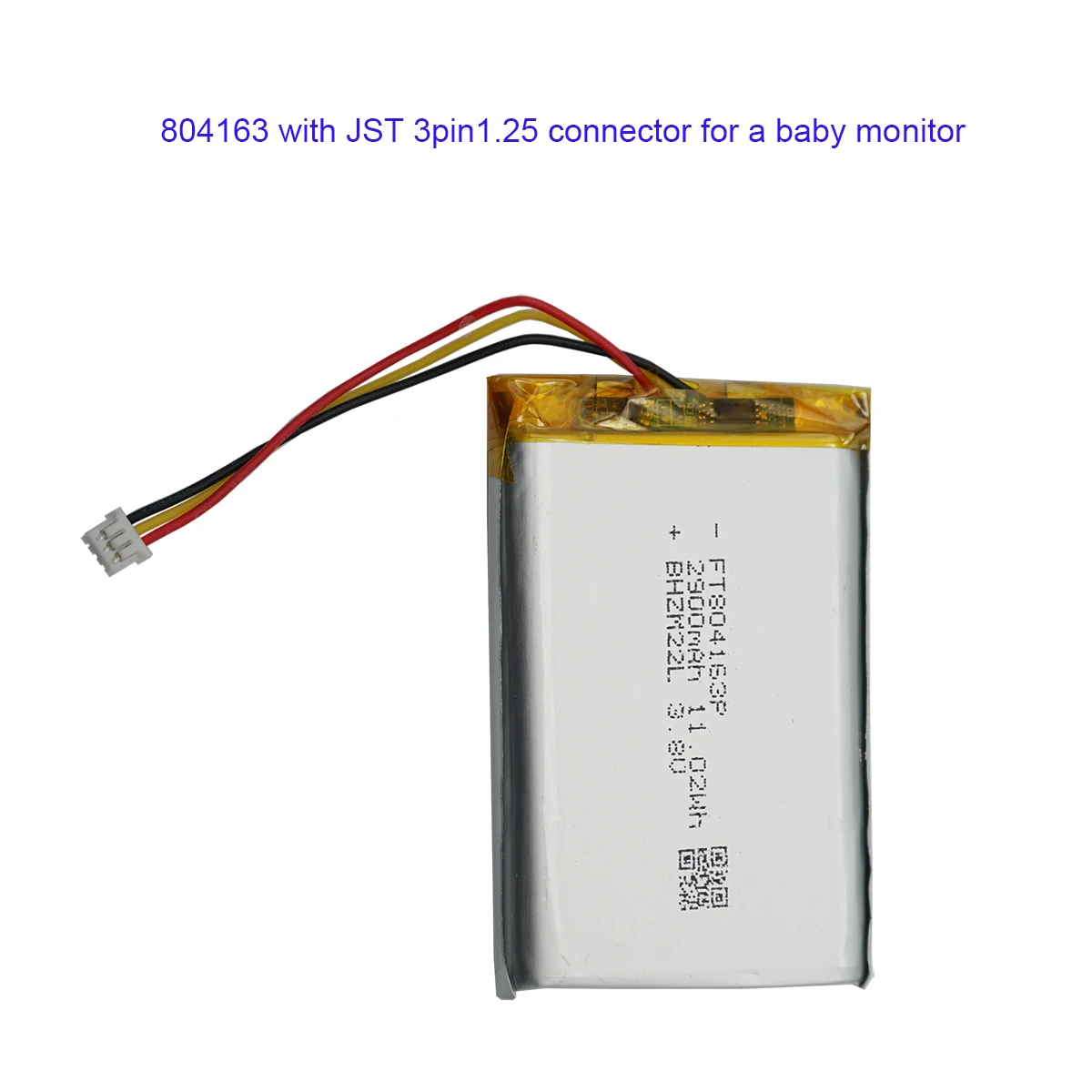 3,8 V 2900 mAh 11,02 Wh Li-Polymer-Li-Akku 804163 JST 3-polig 1,25 mm Ersatz für einen Babyphone