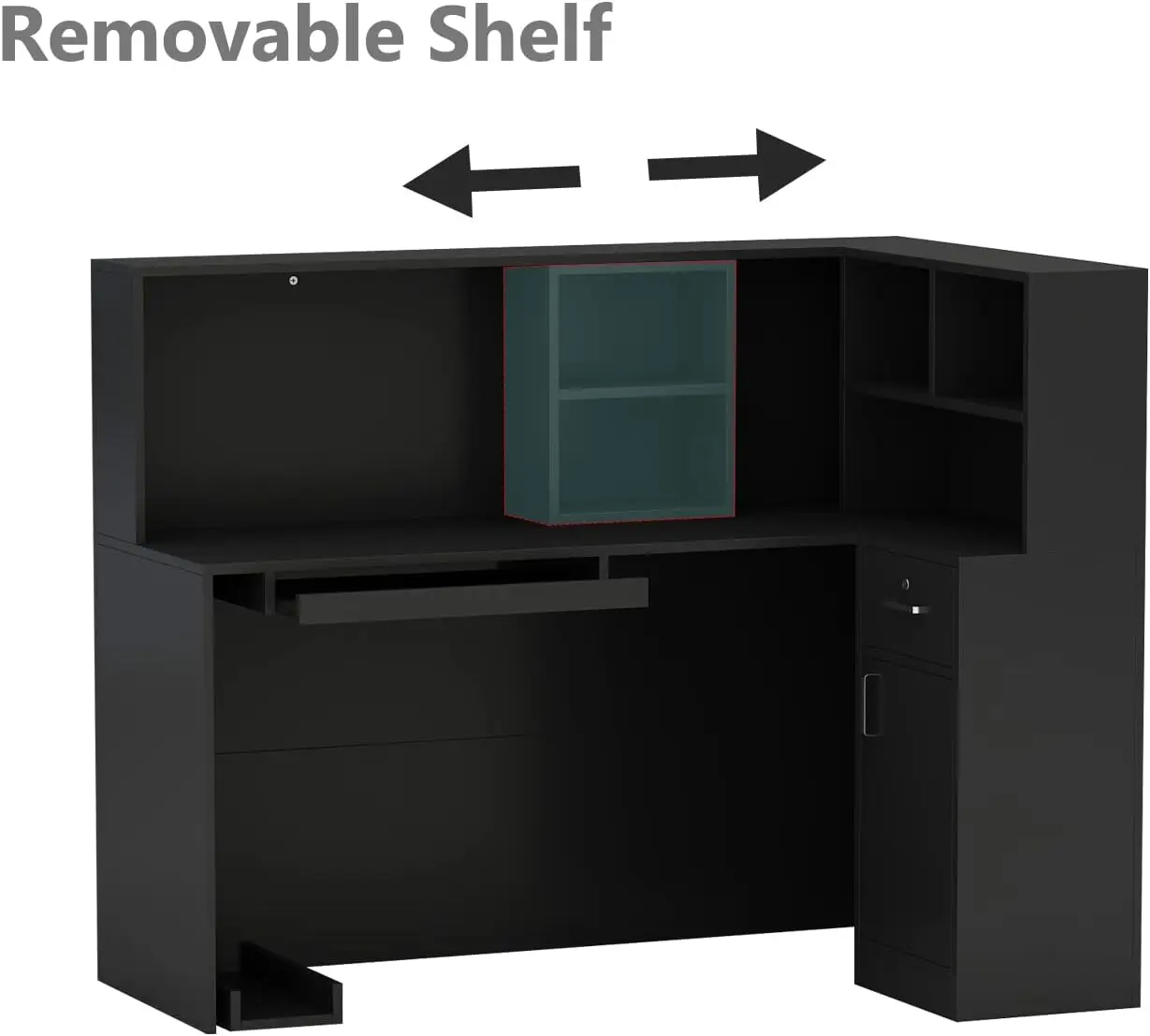 Reception Desk Counter Table, L-Shap Reception Room Front Desk with Lockable Drawer & Open Shelves, Retail Counter for Salon Che