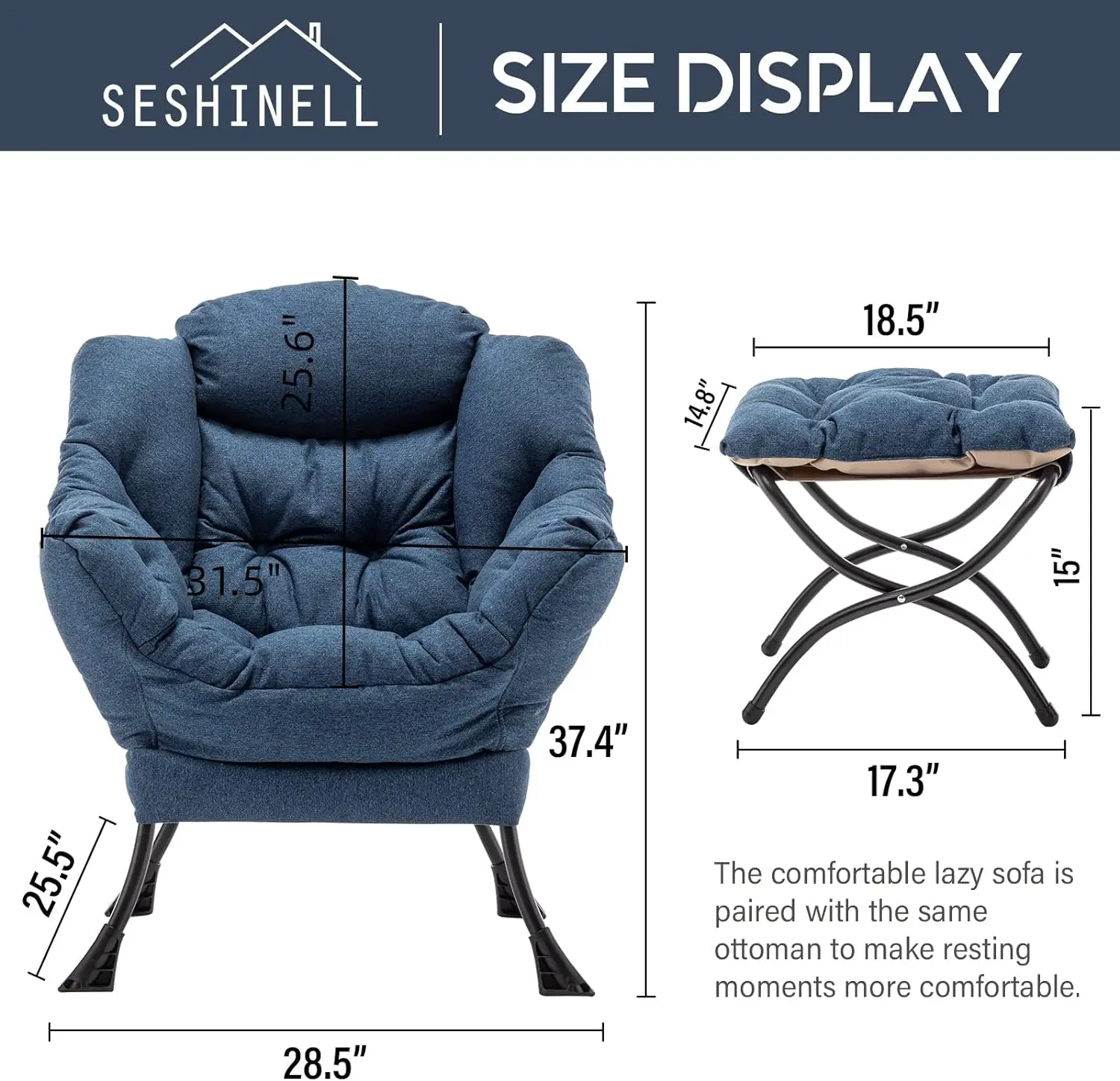 Modern Lazy Chair with Ottoman Lounge Sofa Reading and Relaxing Sturdy Metal Frame Skin-Friendly Fabric Easy Assembly Portable