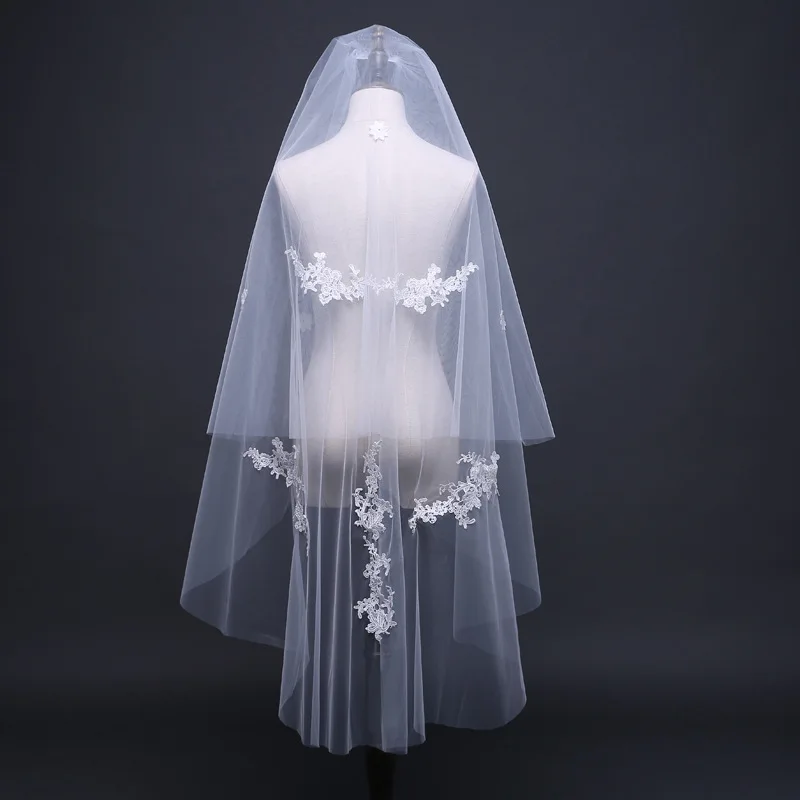 Bridal Veil Double Lace Appliques Short Irregular Veil Photo Studio Modeling Travel Veil Wedding Accessories