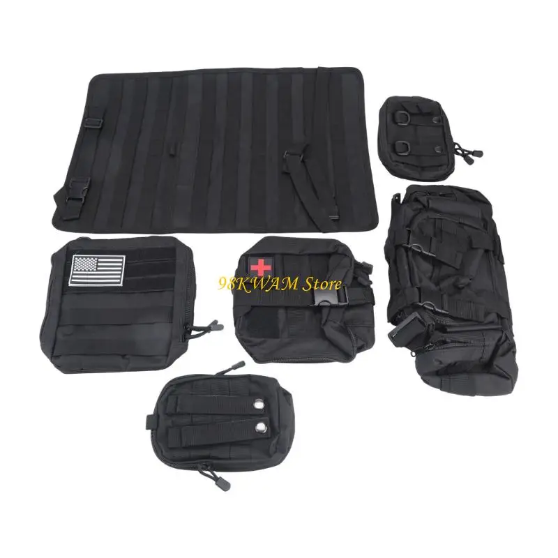 1000D Fabric Car Back Storage Bag with 5 Detachable Webbing Rows, and Closed Compartments for Frequently Used 68UF