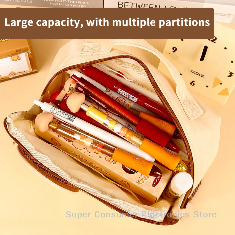 مقلمة كارتون كابيبارا المحمولة ذات سعة كبيرة وحقيبة أقلام رصاص وسحابات تخزين أدوات مكتبية إبداعية ومقلمة للمدرسة #3