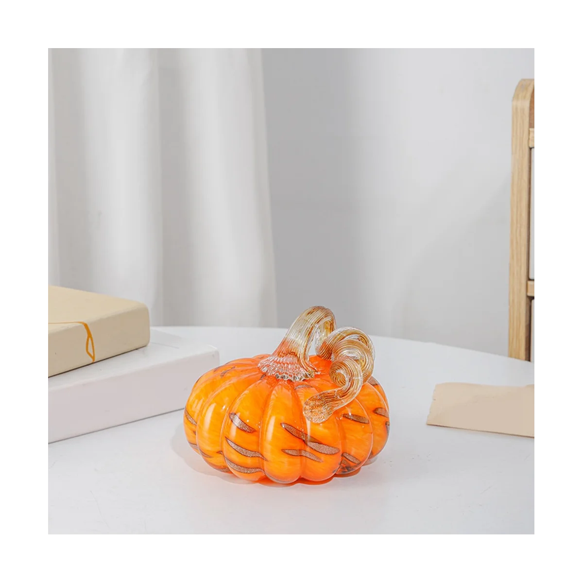 Hand Blown Glass Orange Pumpkin Figurines Crystal Pumpkin Home Decor Collectible Figurine Home Decorations for Tabletop