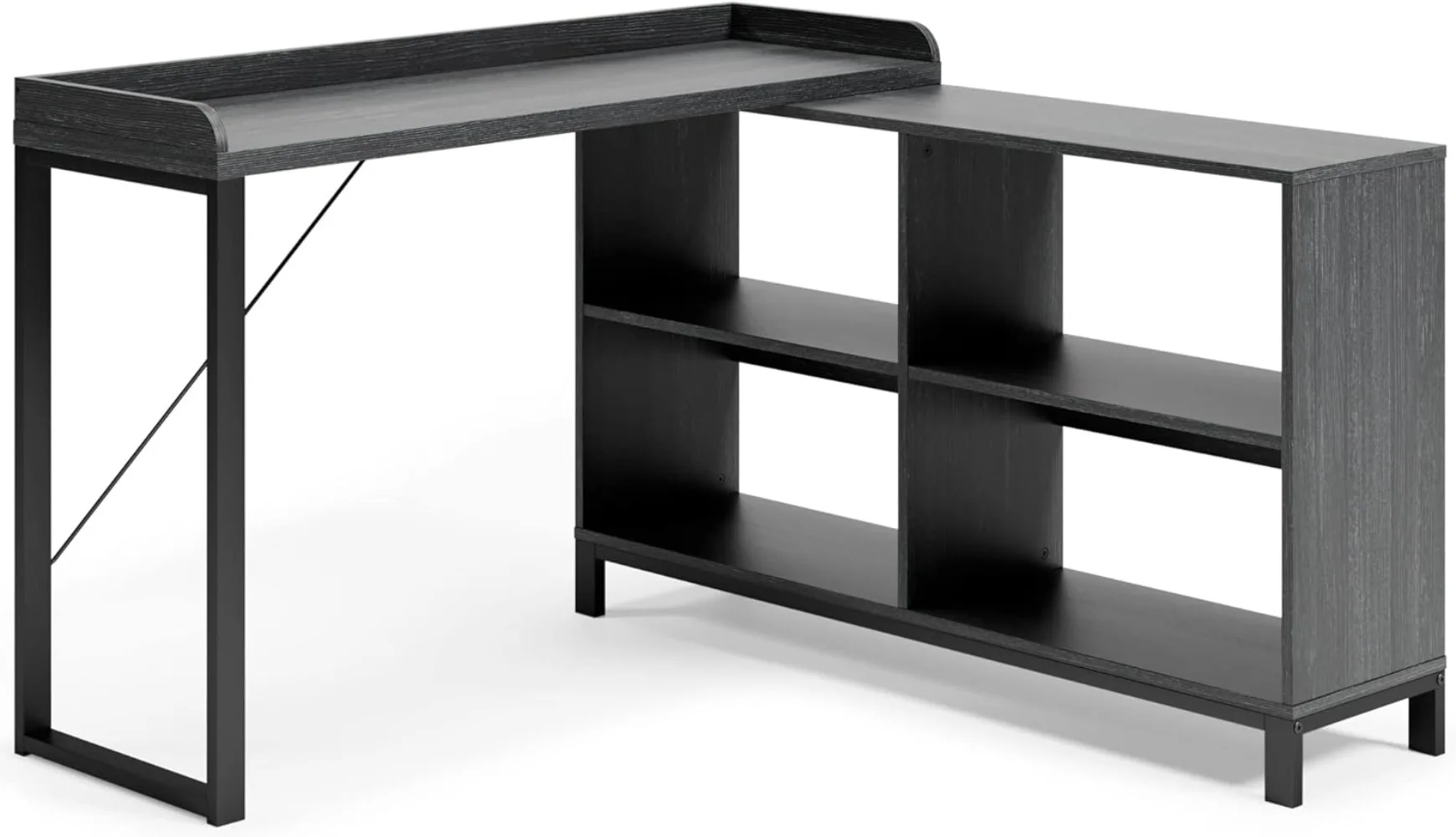 Bureau industriel en forme de L avec rangement cube, bureau à domicile, noir, signature design par Ashley Yarlow