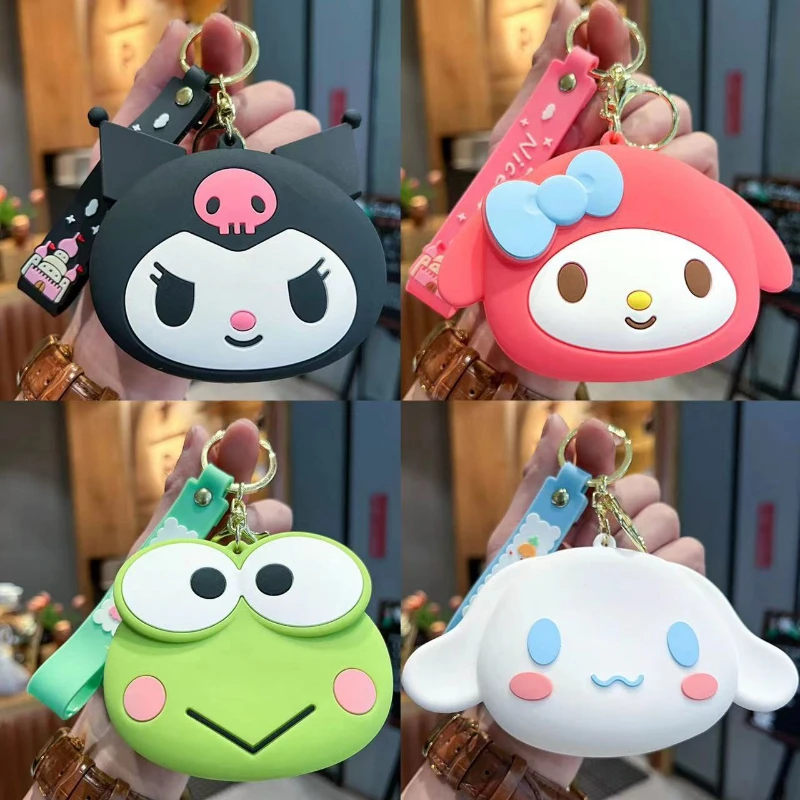 Miniso  Fashionable And Personalized Cartoon Silicone Bag Sanliou Meileti Kuromi 3D Doll Car Keychain Pendant Change Bag Keychai